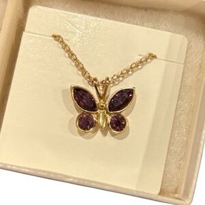 Vintage 1990 Avon Fluttering Facets Necklace with Simulated Amethyst Gold Tone